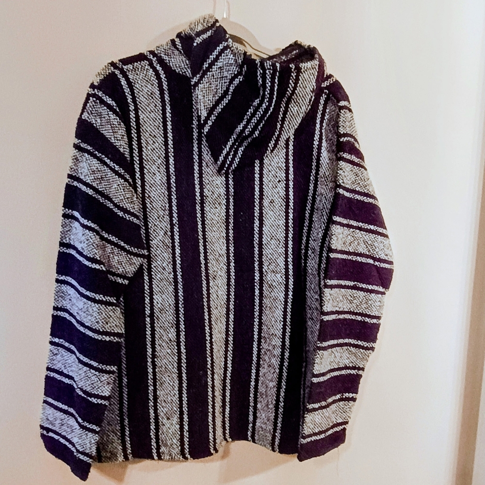 Iguana Jack Mens Striped Baja Hoodie in Purple and Cream - Picture 4 of 5